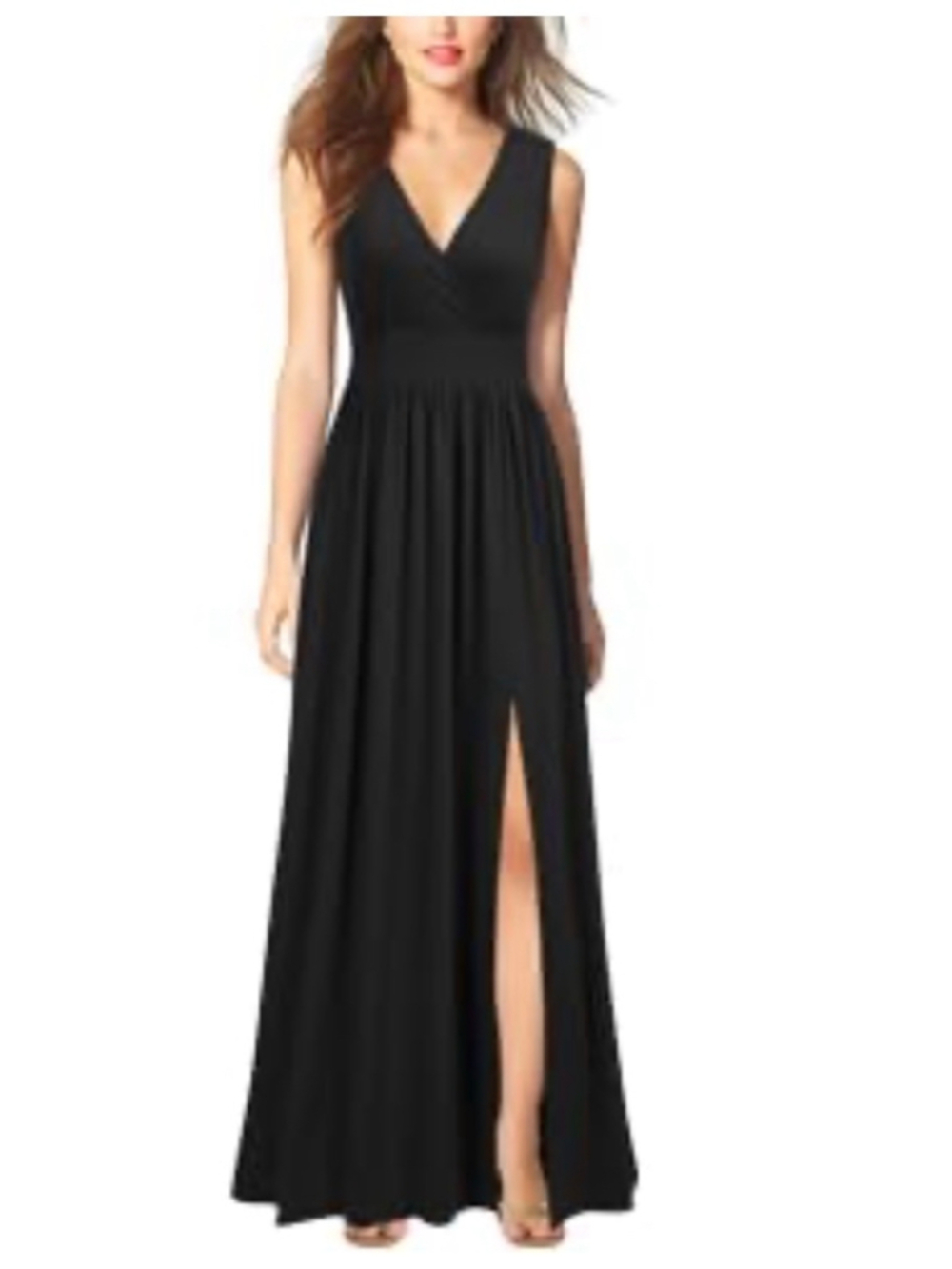 NEW WOOSEA Black Sleeveless Deep V-Neck Maxi Dress L